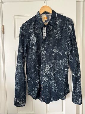 Men's Dark Navy Floral Print Button-Down Shirt